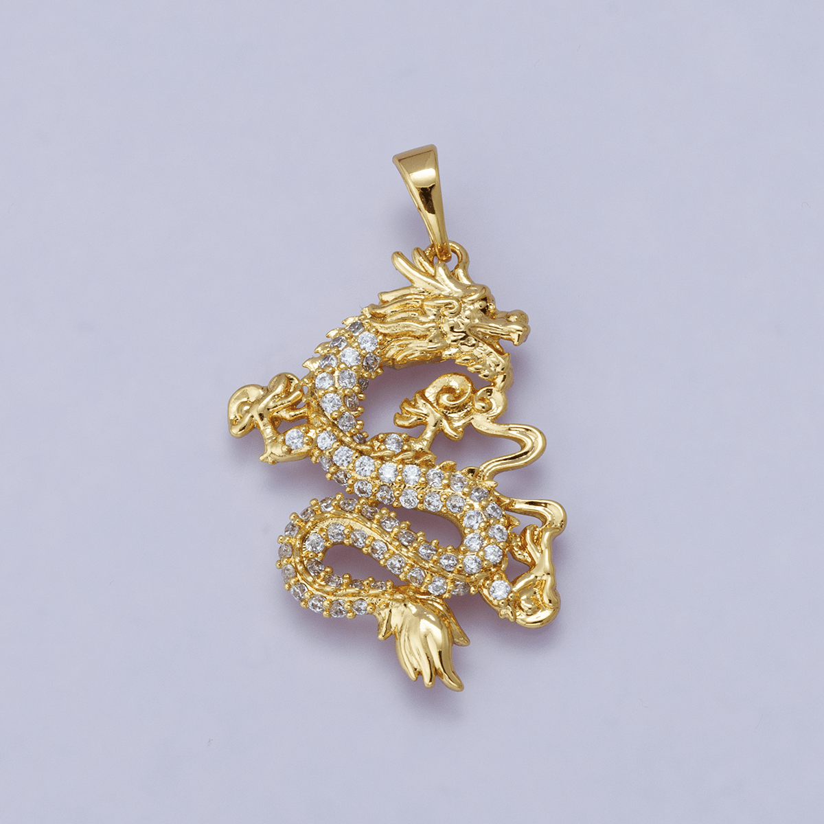 Gold Filled Dragon Pendant Cubic Zirconia CZ Micro Pave Dragon Fantasy For Statement Necklace Jewelry Making H-627