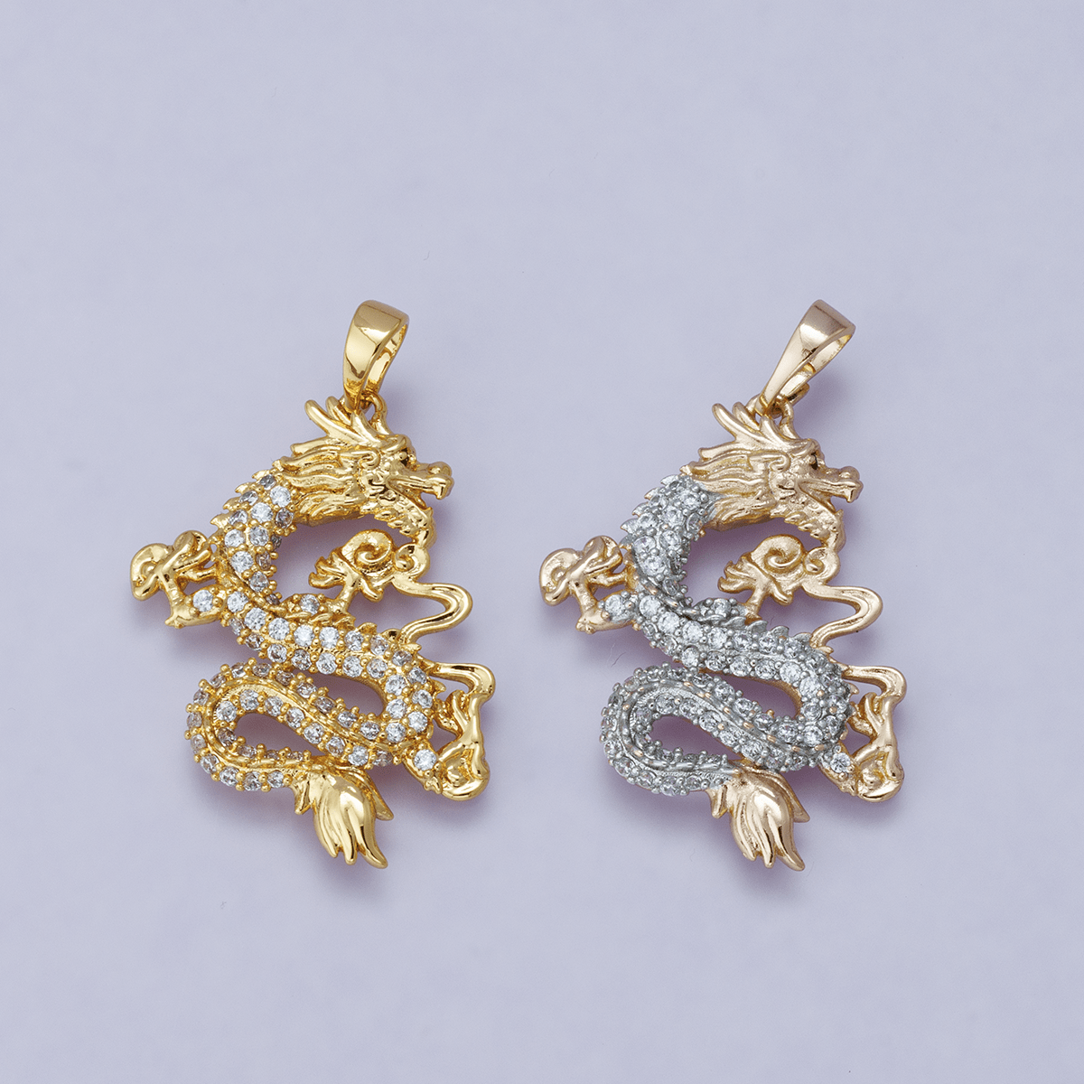 Gold Filled Dragon Pendant Cubic Zirconia CZ Micro Pave Dragon Fantasy For Statement Necklace Jewelry Making H-627