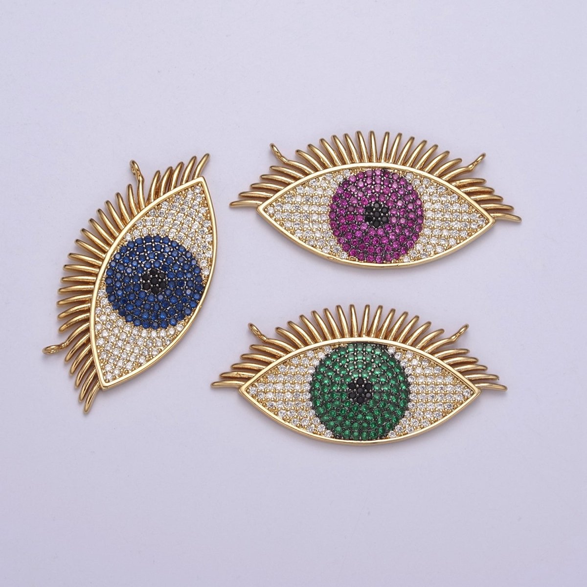 Gold Filled Eye Charm, Cubic Zirconia Evil Eye Charm Connector, DIY Jewelry Making Accessories F-089 F-091 F-095