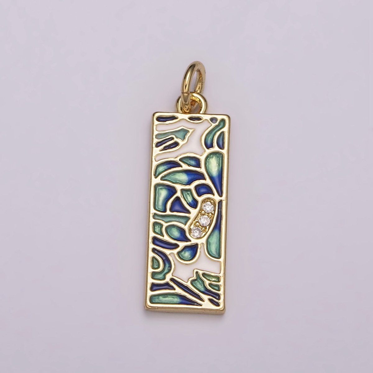 Gold Filled Green Blue Enamel Flower Tag Charm in Gold & Silver | M-933 C-331