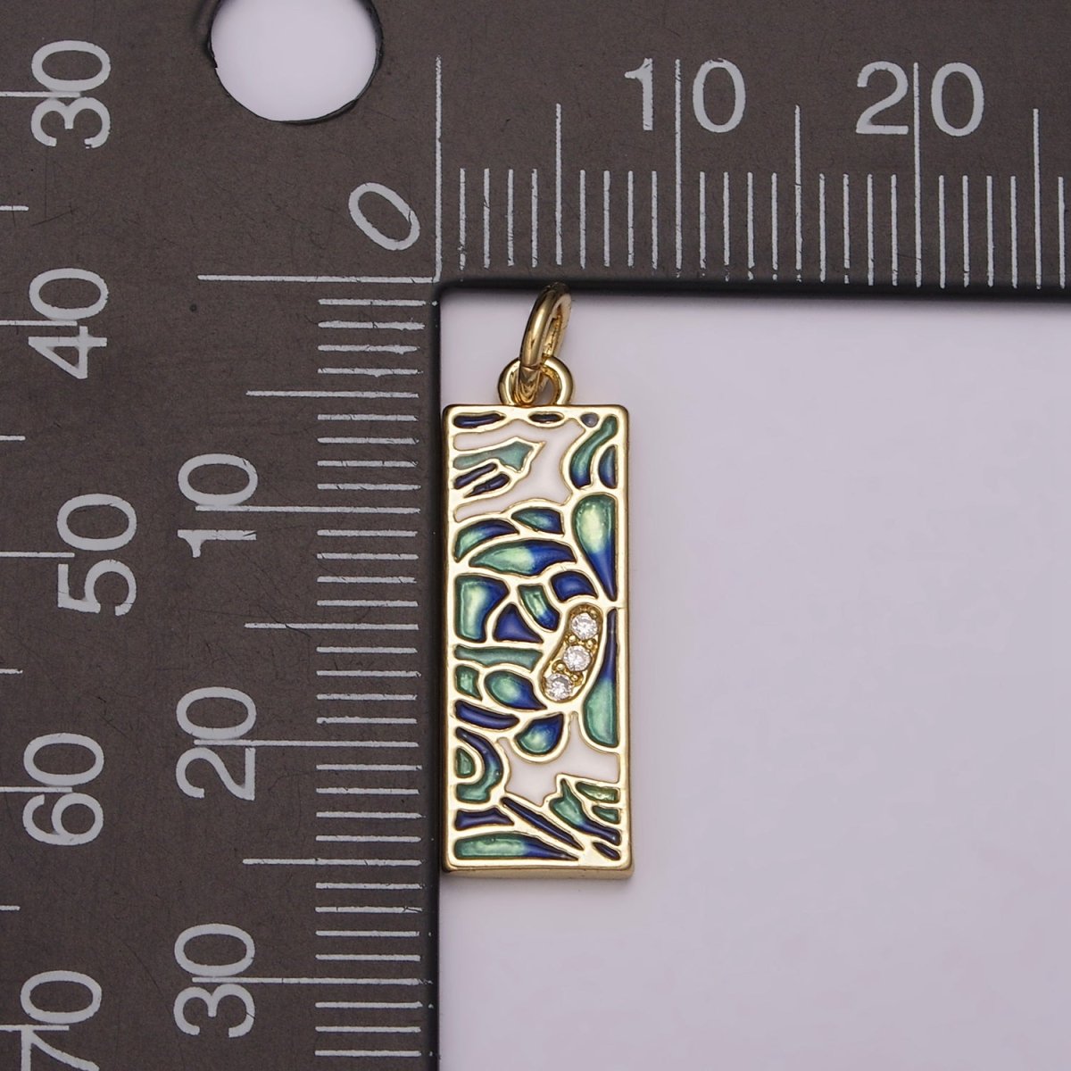 Gold Filled Green Blue Enamel Flower Tag Charm in Gold & Silver | M-933 C-331