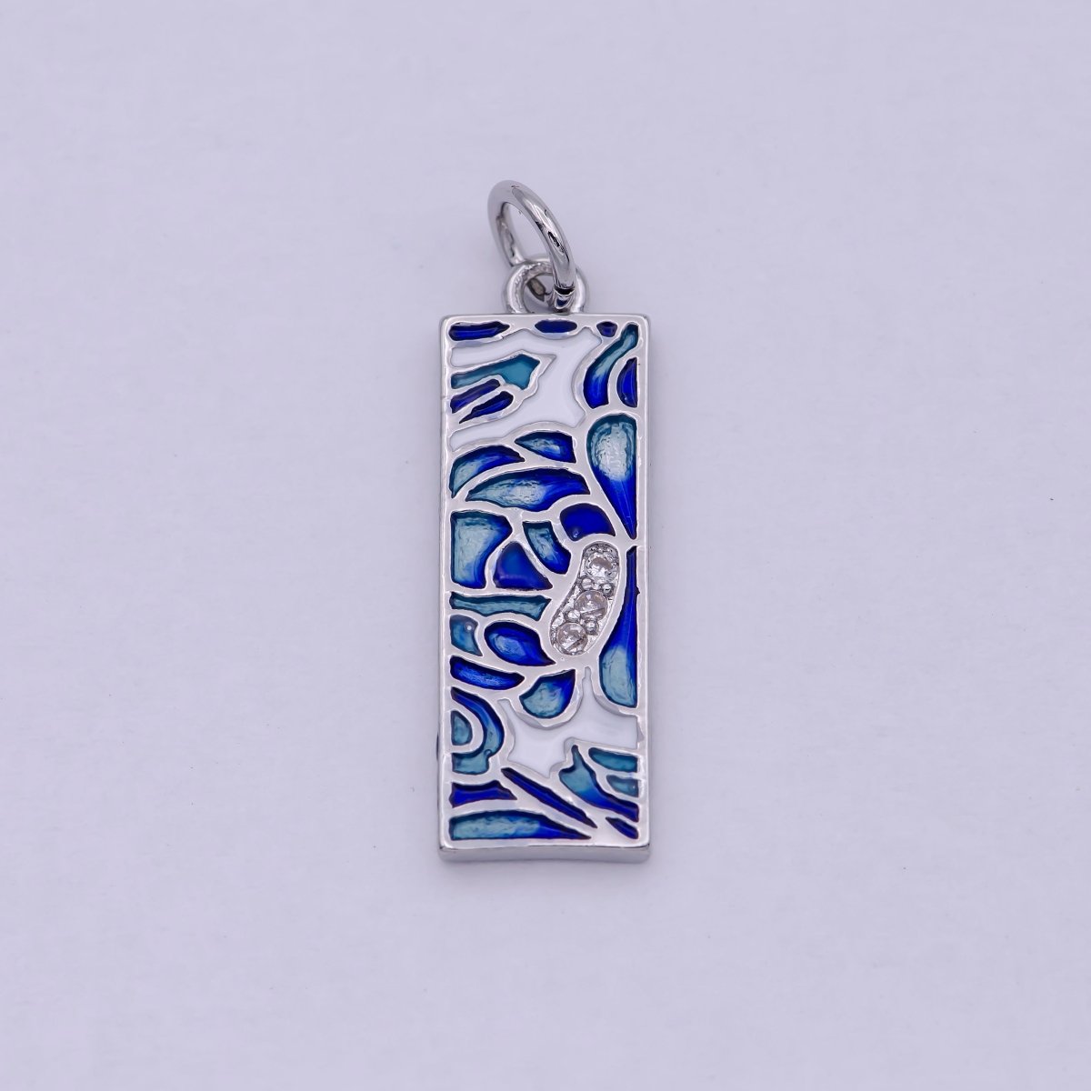 Gold Filled Green Blue Enamel Flower Tag Charm in Gold & Silver | M-933 C-331