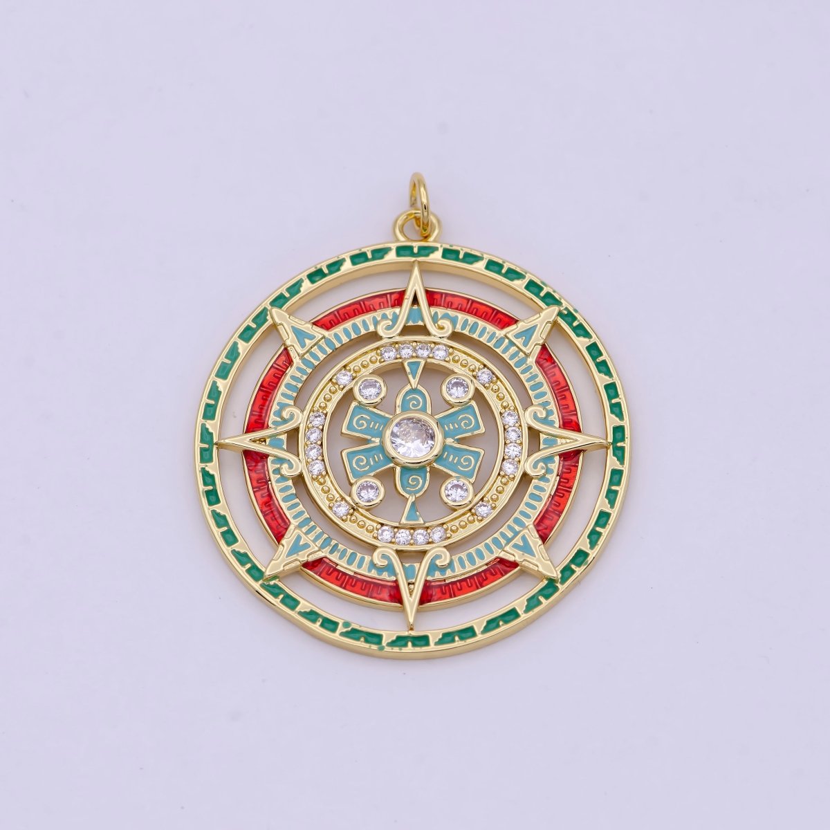 Gold Filled Medallion Compass Pendant for Statement Jewelry Necklace N-366