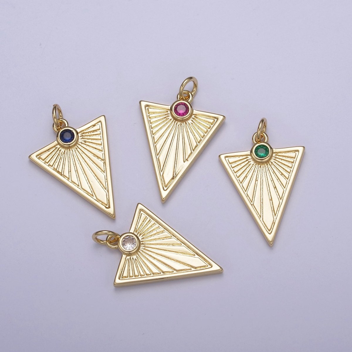 Gold Filled Medallion Pendant Gold Radial Triangle Charm Sun Ray Necklace Pendant Geometric CZ Necklaces Charm N-445 - N-447