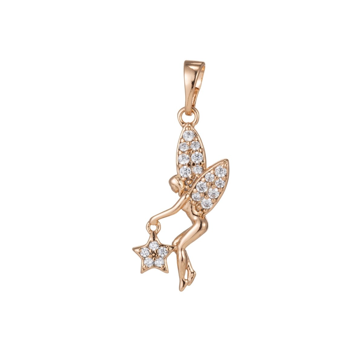 Gold Filled Micro Pave CZ Fairy Pendant Charm, Micro Pave CZ Fairy Pendant Charm, Gold Filled Pendant, For DIY Jewelry Making I-398 I-462