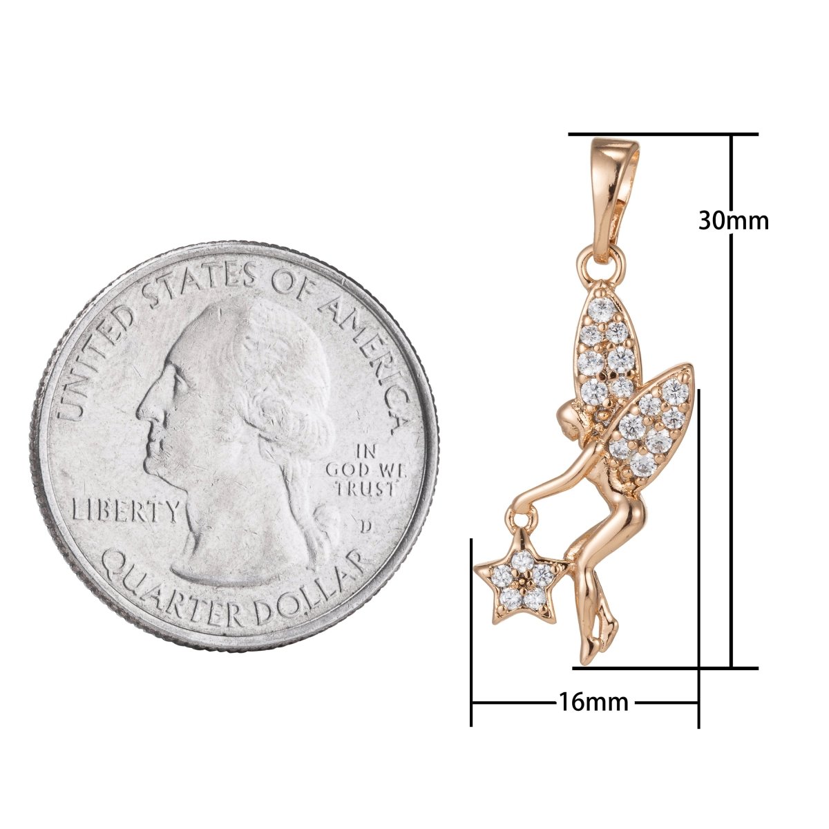 Gold Filled Micro Pave CZ Fairy Pendant Charm, Micro Pave CZ Fairy Pendant Charm, Gold Filled Pendant, For DIY Jewelry Making I-398 I-462