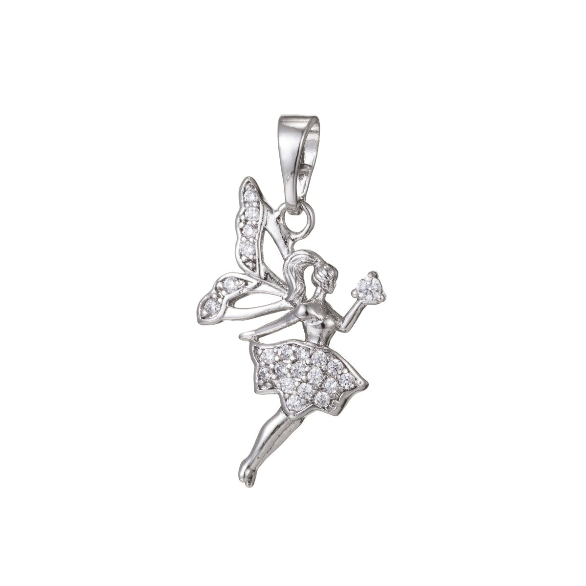 Gold Filled Micro Pave CZ Fairy Pendant Charm, Micro Pave CZ Fairy Pendant Charm, Gold Filled Pendant, For DIY Jewelry Making I-398 I-462
