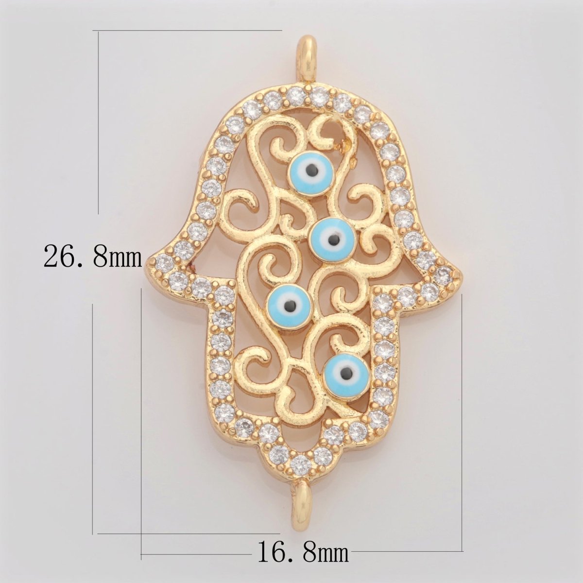 Gold Filled Micro Pave CZ Hamsa Hand Charm Connector Link Evil Eye Earring Bracelet Connector For Supply DIY Jewelry Y-368