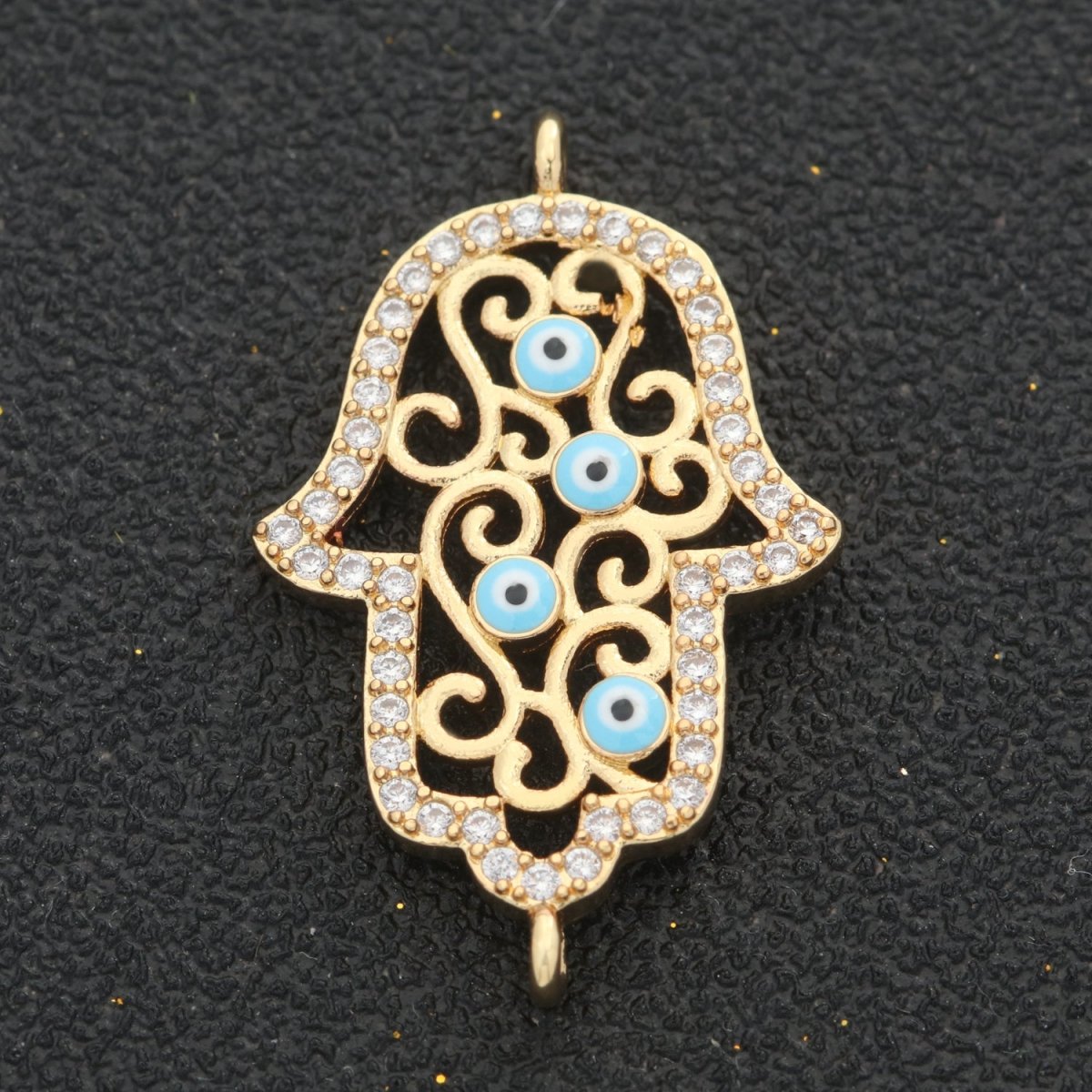 Gold Filled Micro Pave CZ Hamsa Hand Charm Connector Link Evil Eye Earring Bracelet Connector For Supply DIY Jewelry Y-368