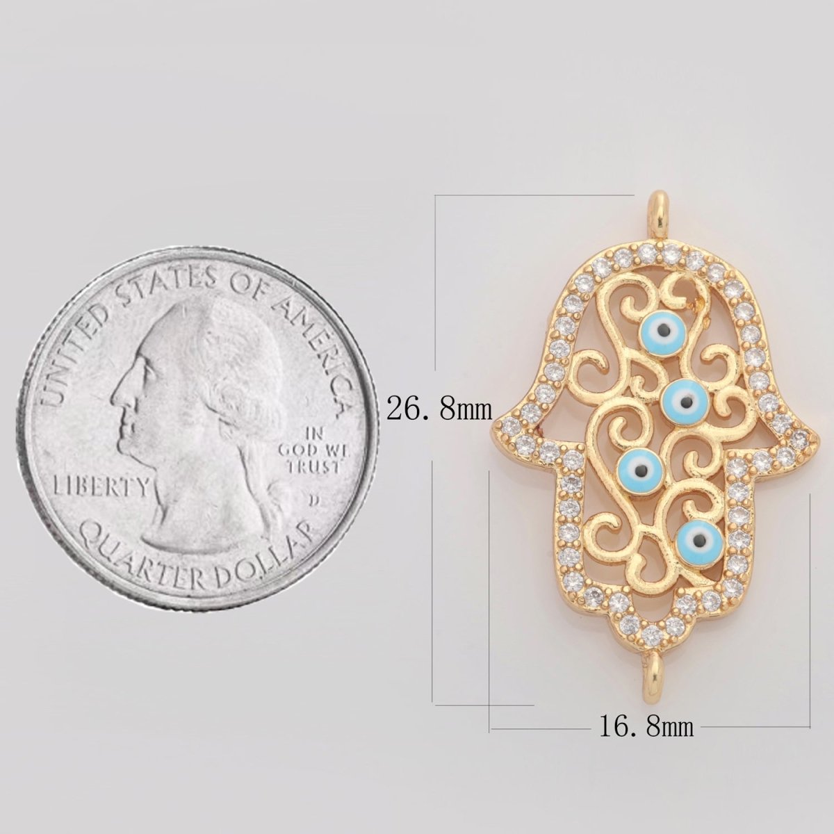 Gold Filled Micro Pave CZ Hamsa Hand Charm Connector Link Evil Eye Earring Bracelet Connector For Supply DIY Jewelry Y-368