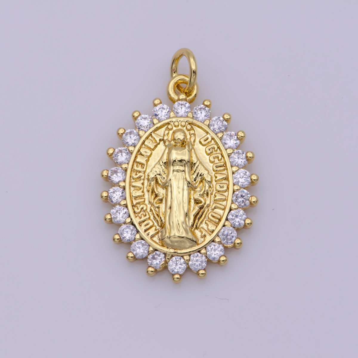 Gold Filled "Nuestra Senora Guadalupe" Miraculous Lady Oval CZ Charm in Gold & Silver | M-486 N-188