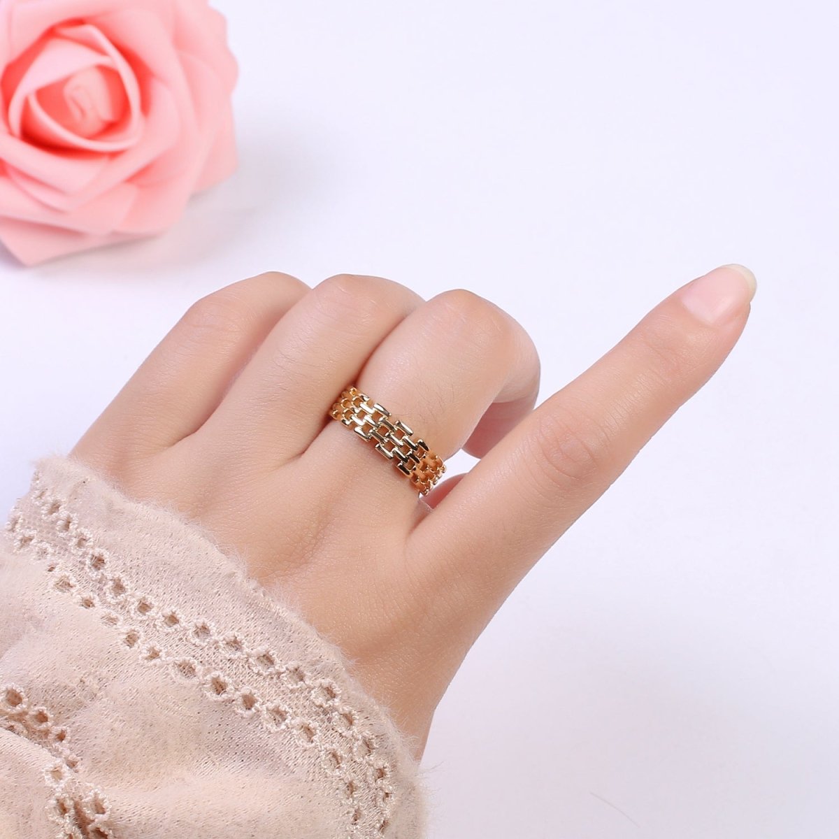 Gold Filled Panther Link Ring Open Adjustable Jewelry for Stackable Minimalist Jewelry U-259