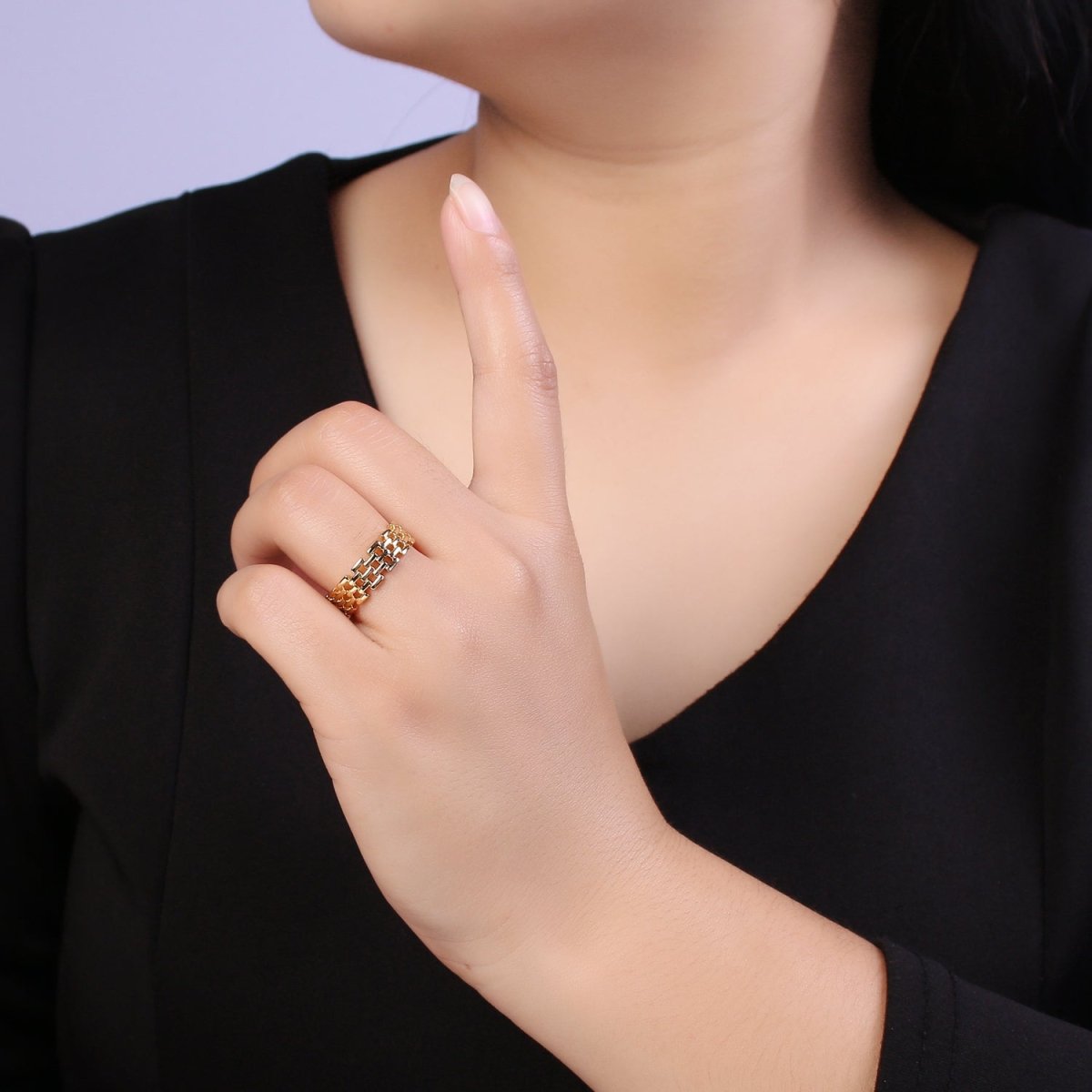 Gold Filled Panther Link Ring Open Adjustable Jewelry for Stackable Minimalist Jewelry U-259