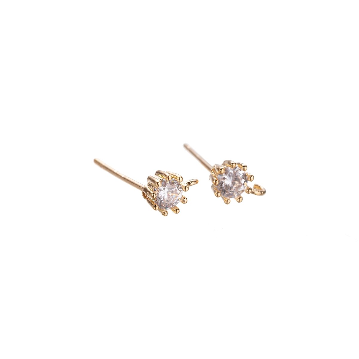 Gold Filled Round Crystal Cubic Zirconia Studs with open link for Earring Making Supply K-088