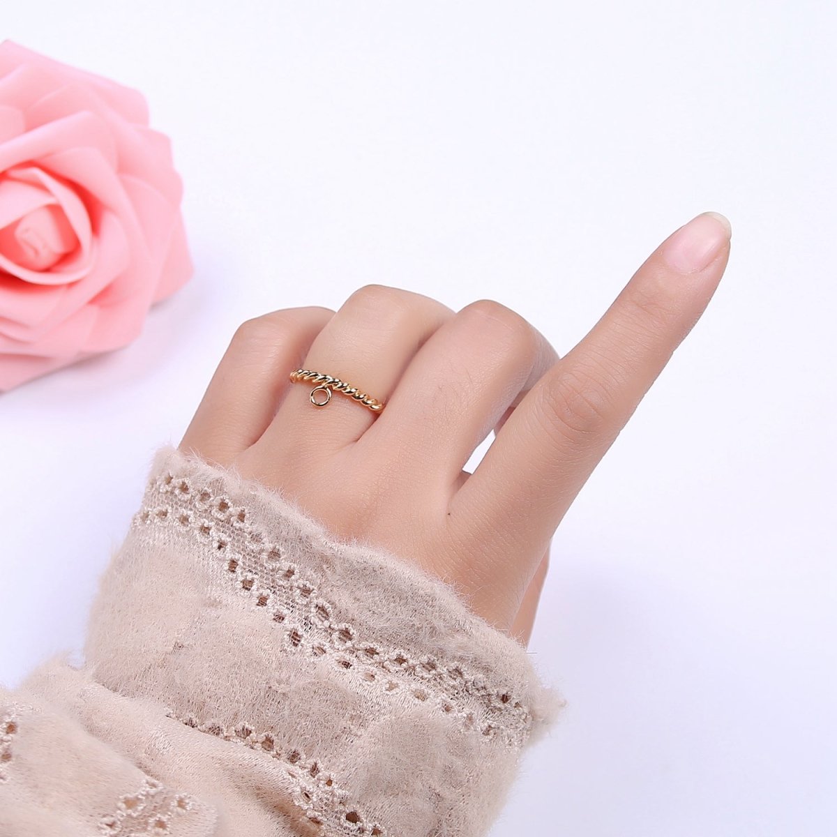 Gold Filled Twisted Rope Ring with Open Link for Jewelry Making Supply Finding L-612