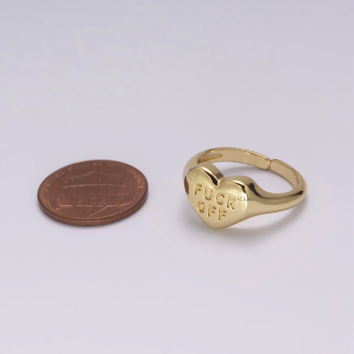 Gold Fuck Off Ring, Heart Shaped Signet, Fuckoff rings oval signet ring gold rings for women U-132