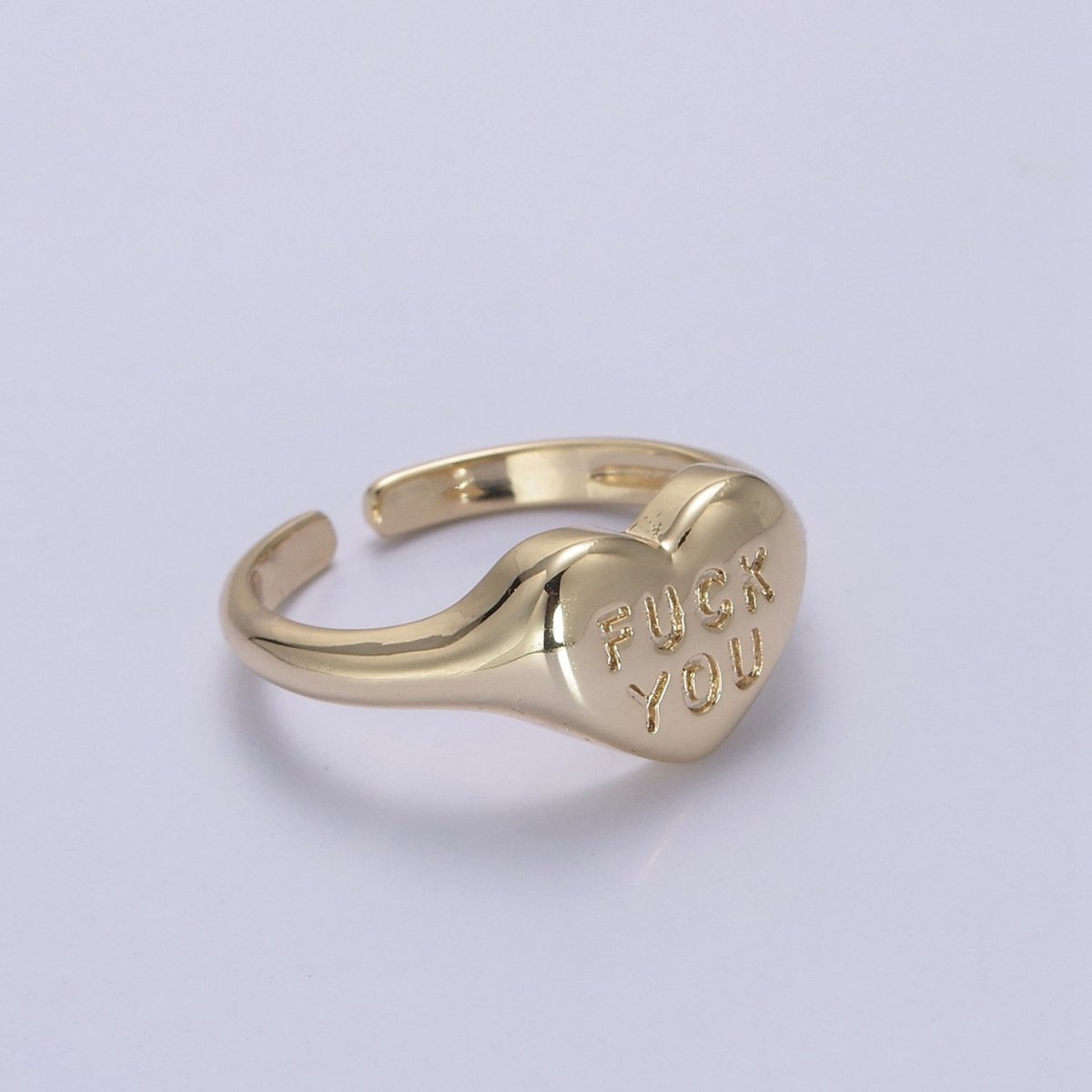 Gold Fuck You Ring, Heart Shaped Signet, Fuckoff rings oval signet ring gold rings for women S-377