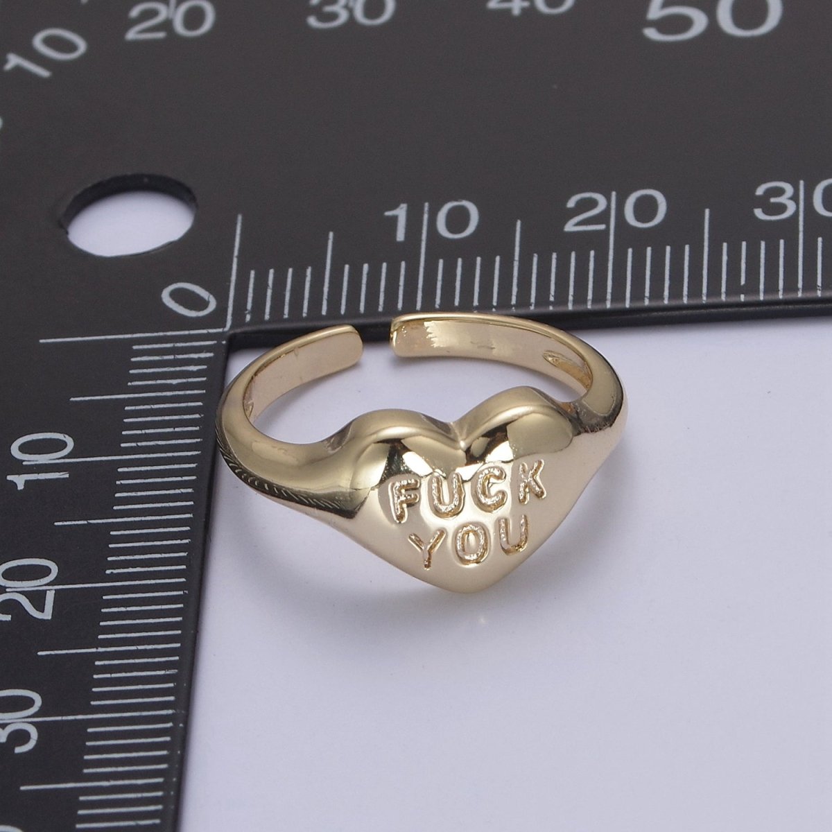 Gold Fuck You Ring, Heart Shaped Signet, Fuckoff rings oval signet ring gold rings for women S-377