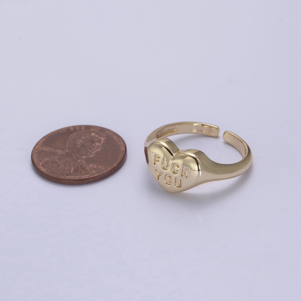 Gold Fuck You Ring, Heart Shaped Signet, Fuckoff rings oval signet ring gold rings for women S-377