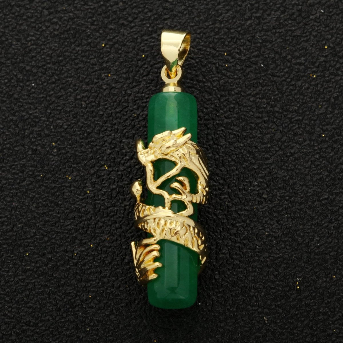 Gold Genuine Green Jade Dragon Pendant Necklace Amulet Cylinder Jade Bar Necklace For Women Men AH-341