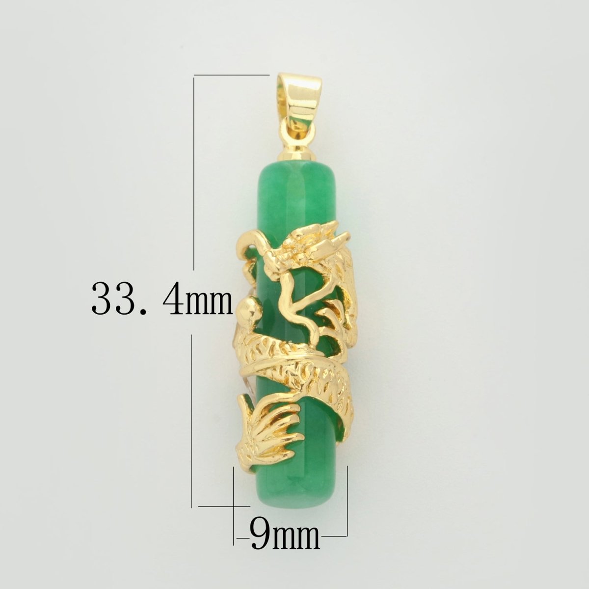 Gold Genuine Green Jade Dragon Pendant Necklace Amulet Cylinder Jade Bar Necklace For Women Men AH-341
