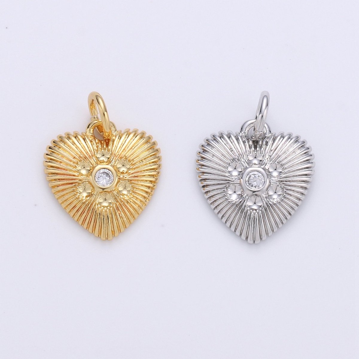 Gold Heart Charm 24k Gold Filled Micro Pave Spike Heart Amor Amore Pendant for Necklace Earring Jewelry Making D-256