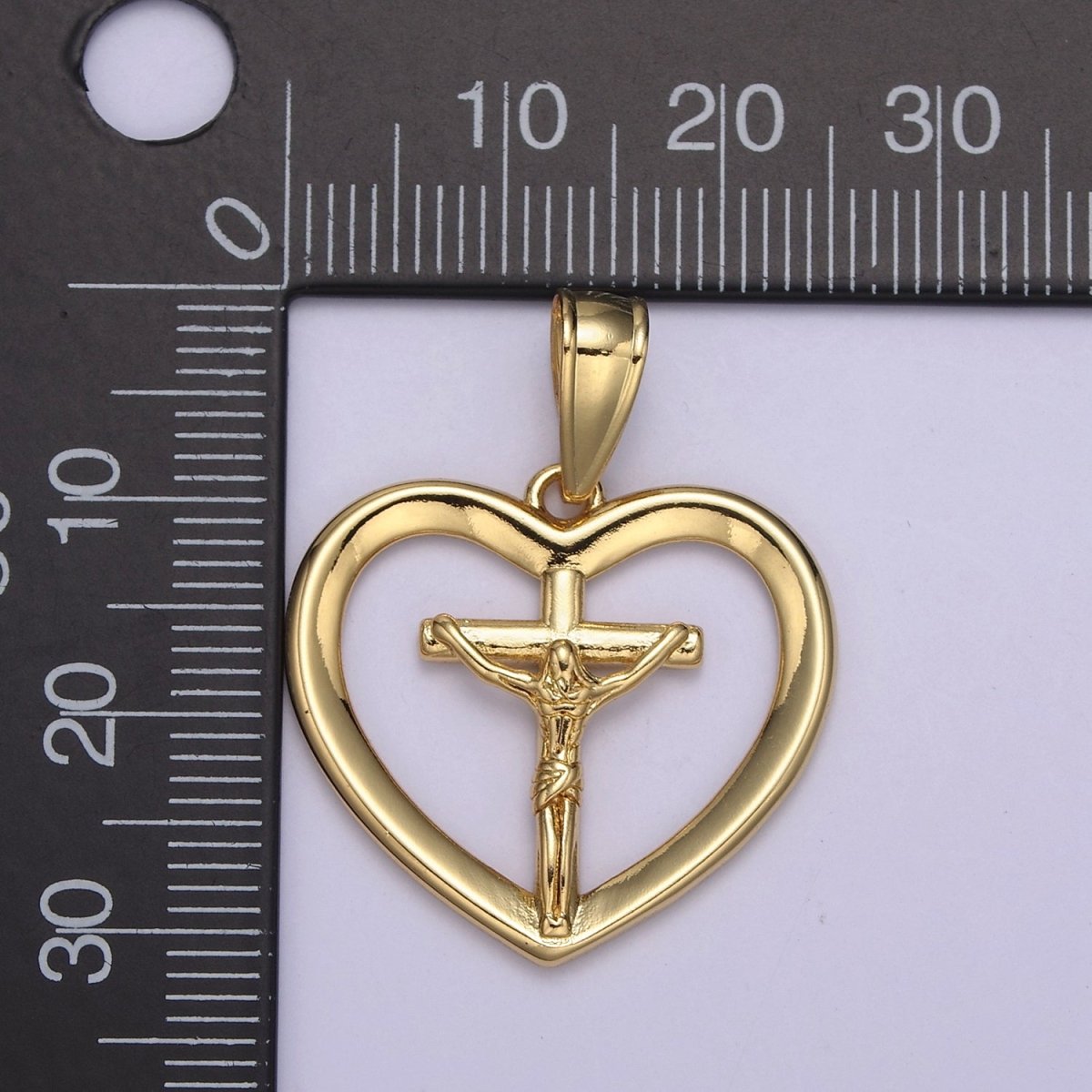 Gold Heart Cross Pendant Crucifix Jesus Charm for Necklace Bracelet Rosary Component H-701