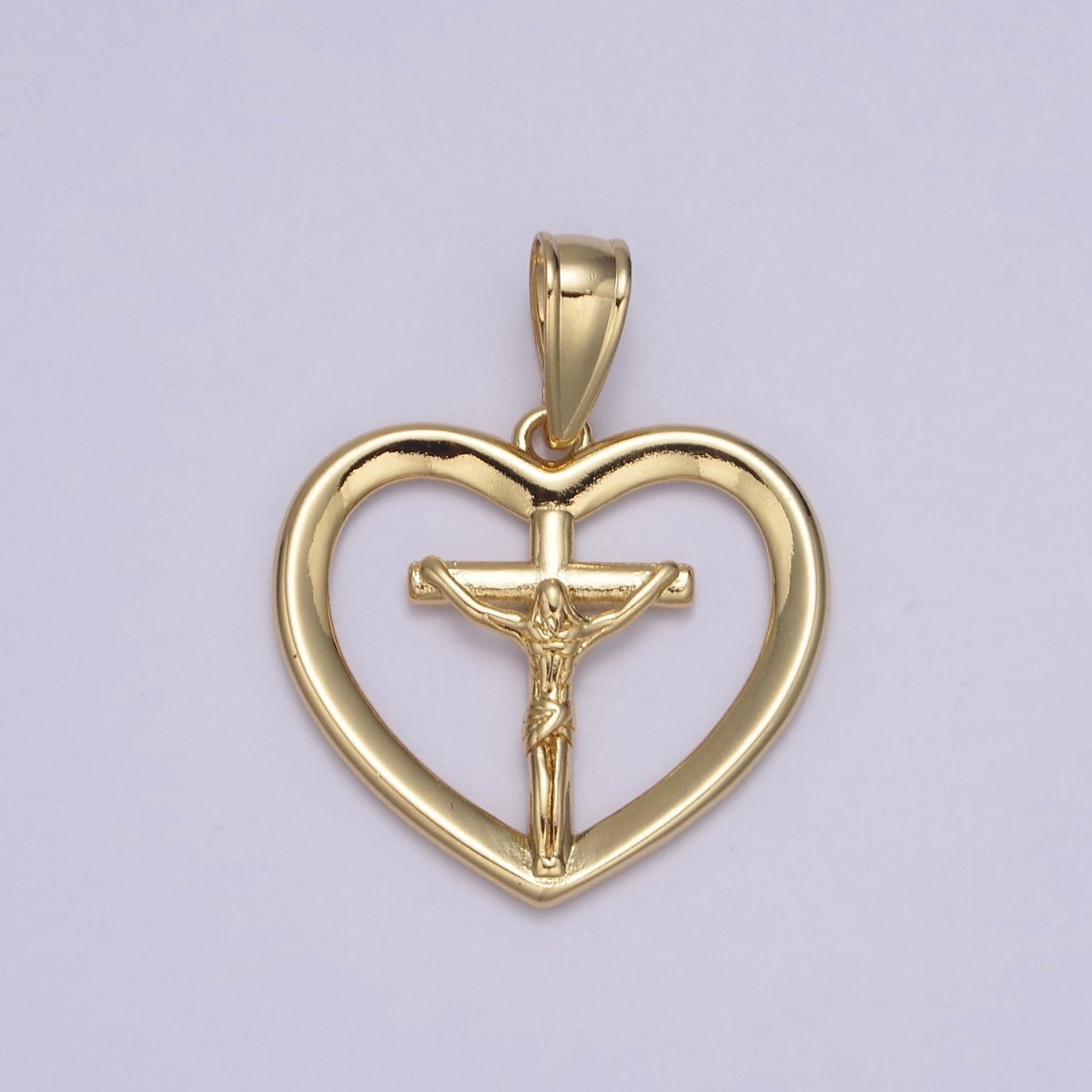 Gold Heart Cross Pendant Crucifix Jesus Charm for Necklace Bracelet Rosary Component H-701
