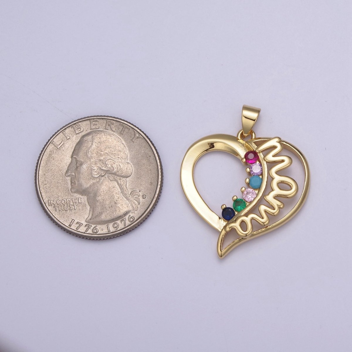 Gold Heart MAMA CZ Mom Charm Pendant For Mother Day Jewelry Making Earrings Bracelets H-742