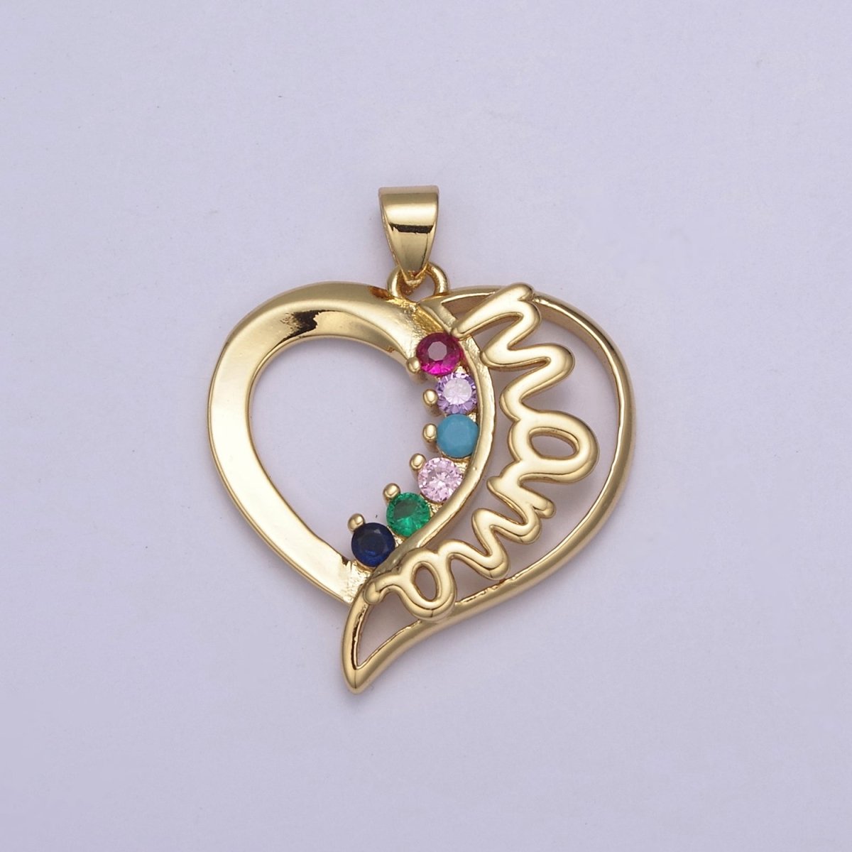 Gold Heart MAMA CZ Mom Charm Pendant For Mother Day Jewelry Making Earrings Bracelets H-742