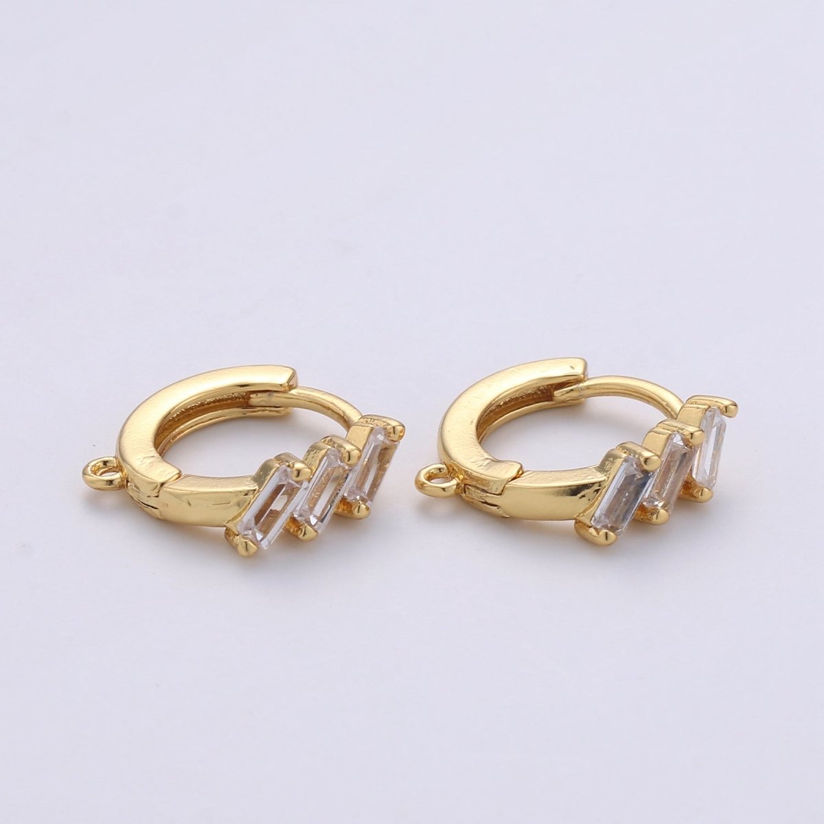 GOLD HUGGIE EARRINGS, 14K Gold Cubic Zirconia Hoops, Clear Rectangle Crystal Loops, Huggie Hoop Earring, Hoop Earrings, Huggie Earrings K-834