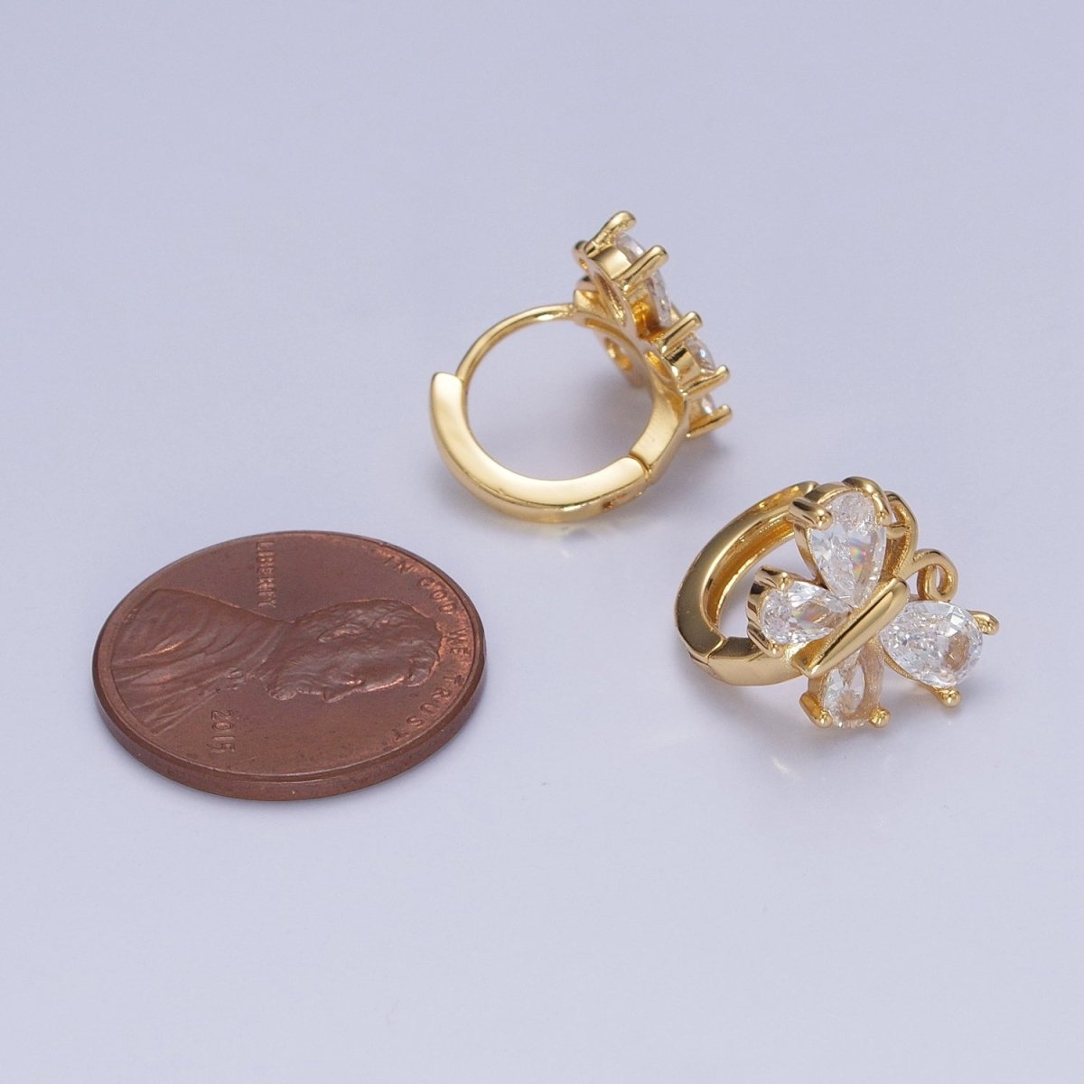 Gold Huggie Earrings Dainty Clear Cubic Zirconia Butterfly Hoop Earrings for Women T-394