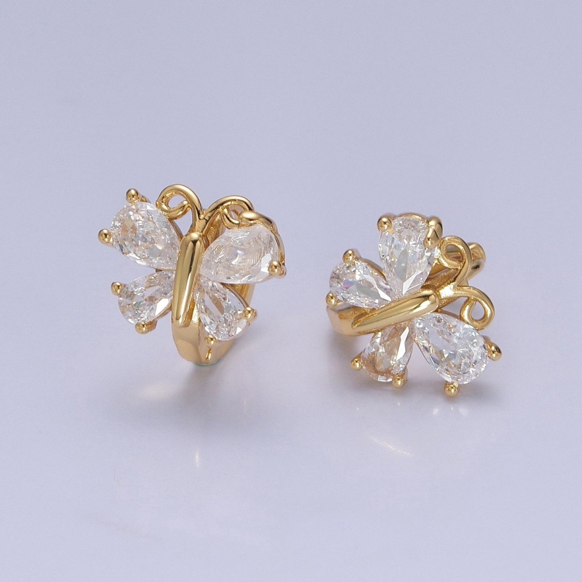 Gold Huggie Earrings Dainty Clear Cubic Zirconia Butterfly Hoop Earrings for Women T-394