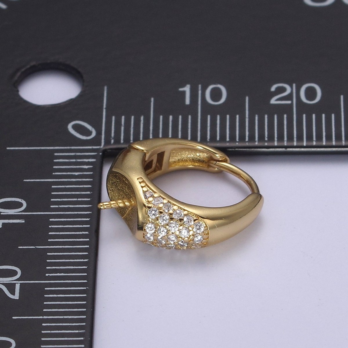 Gold Lever Back Hoop Earring Setting for Half Drilled Pearls Beads, DIY Earring Mounting Findings L-674