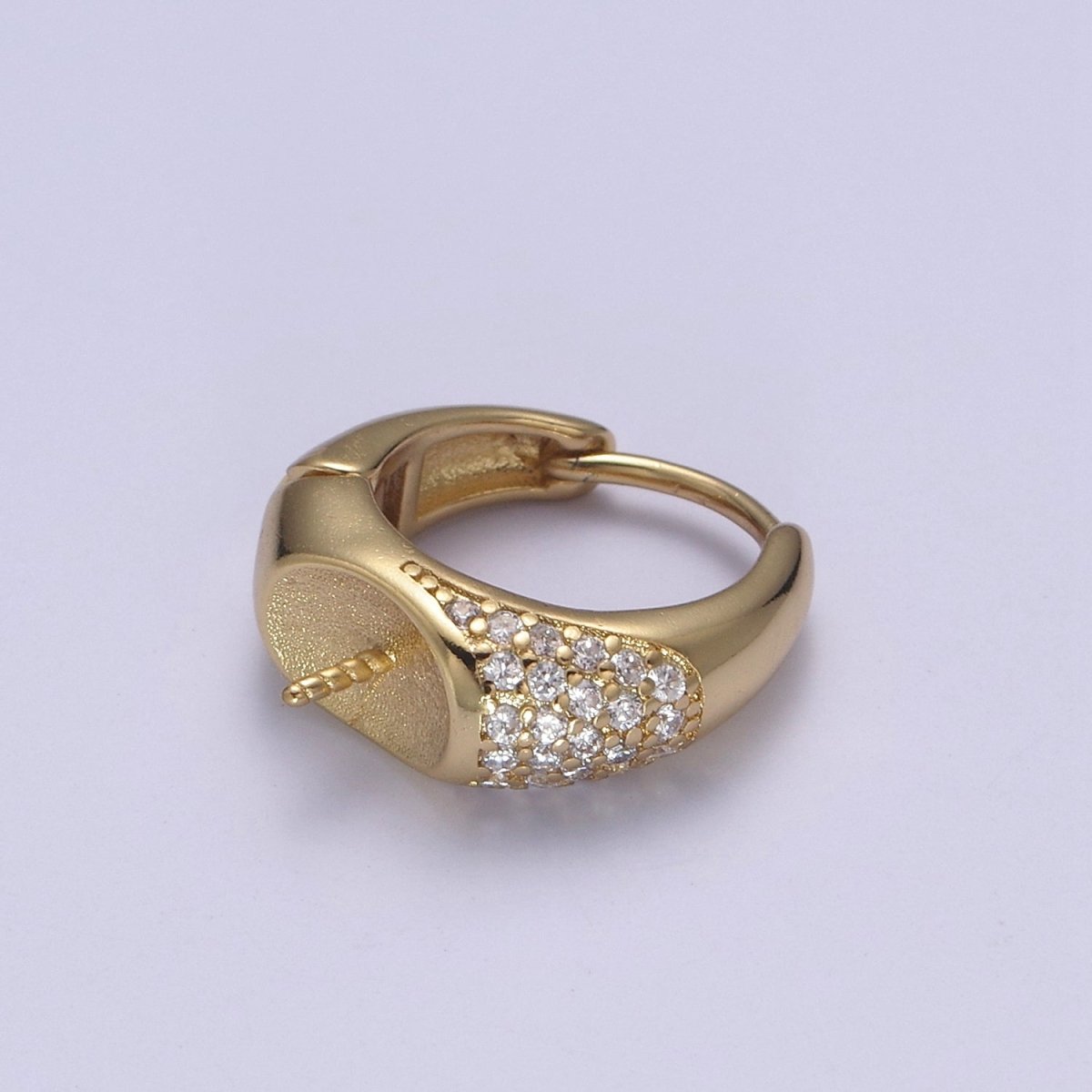Gold Lever Back Hoop Earring Setting for Half Drilled Pearls Beads, DIY Earring Mounting Findings L-674