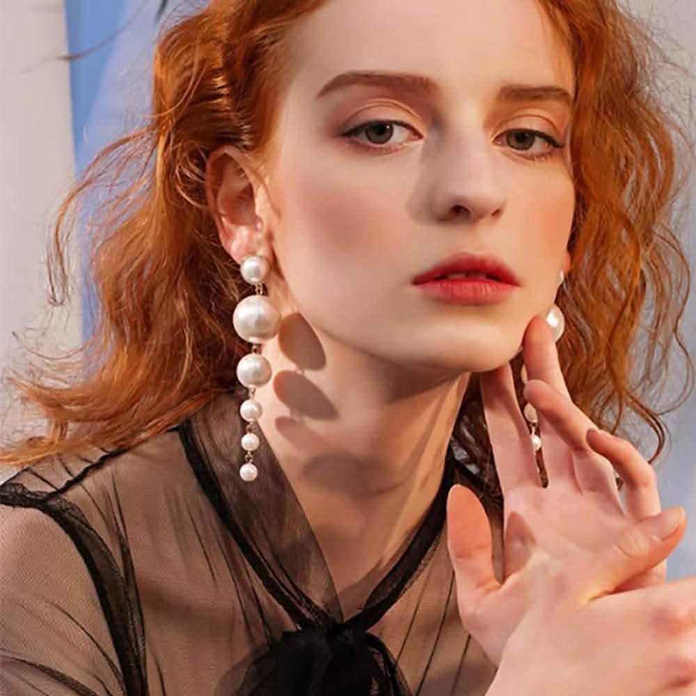 Gold Long Fringe Pearl Earrings