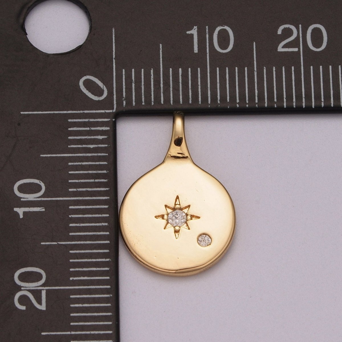 Gold North star charms, 19x23mm Gold Pendant, North charm, coin charms, Sky charms, Gold charms, medallion charms, disc charm M-782