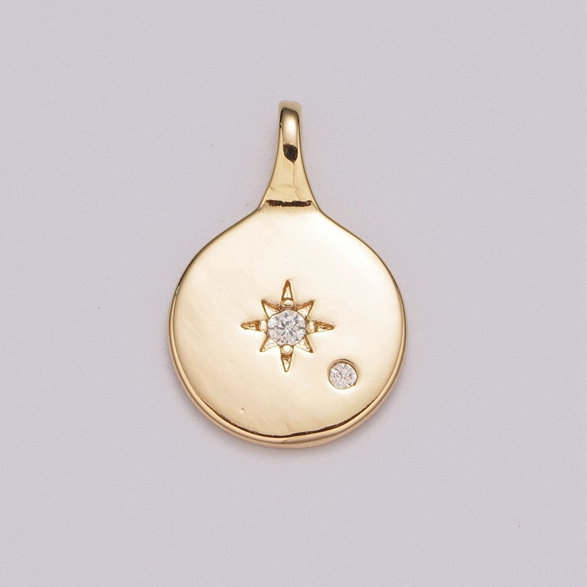 Gold North star charms, 19x23mm Gold Pendant, North charm, coin charms, Sky charms, Gold charms, medallion charms, disc charm M-782
