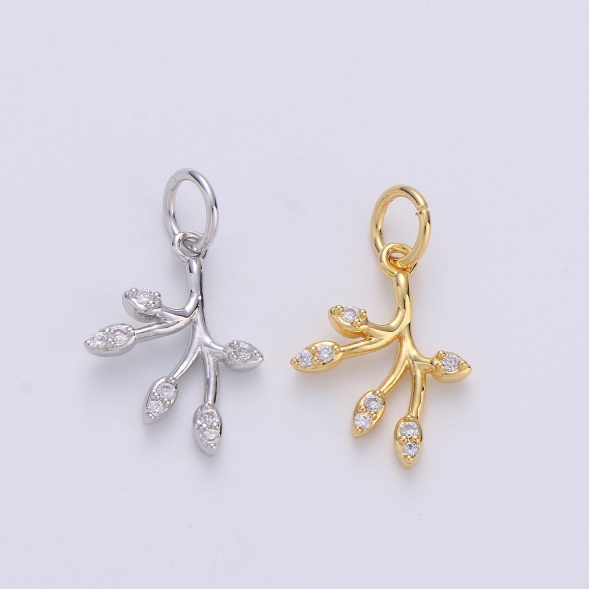 Gold Olive Leaf Charms Pendant,Tree Branch Leaf Charm Fit DIY Earring Necklace Jewelry Accessory DIY Craft Micro Pave Dainty Charm D-549 D-550