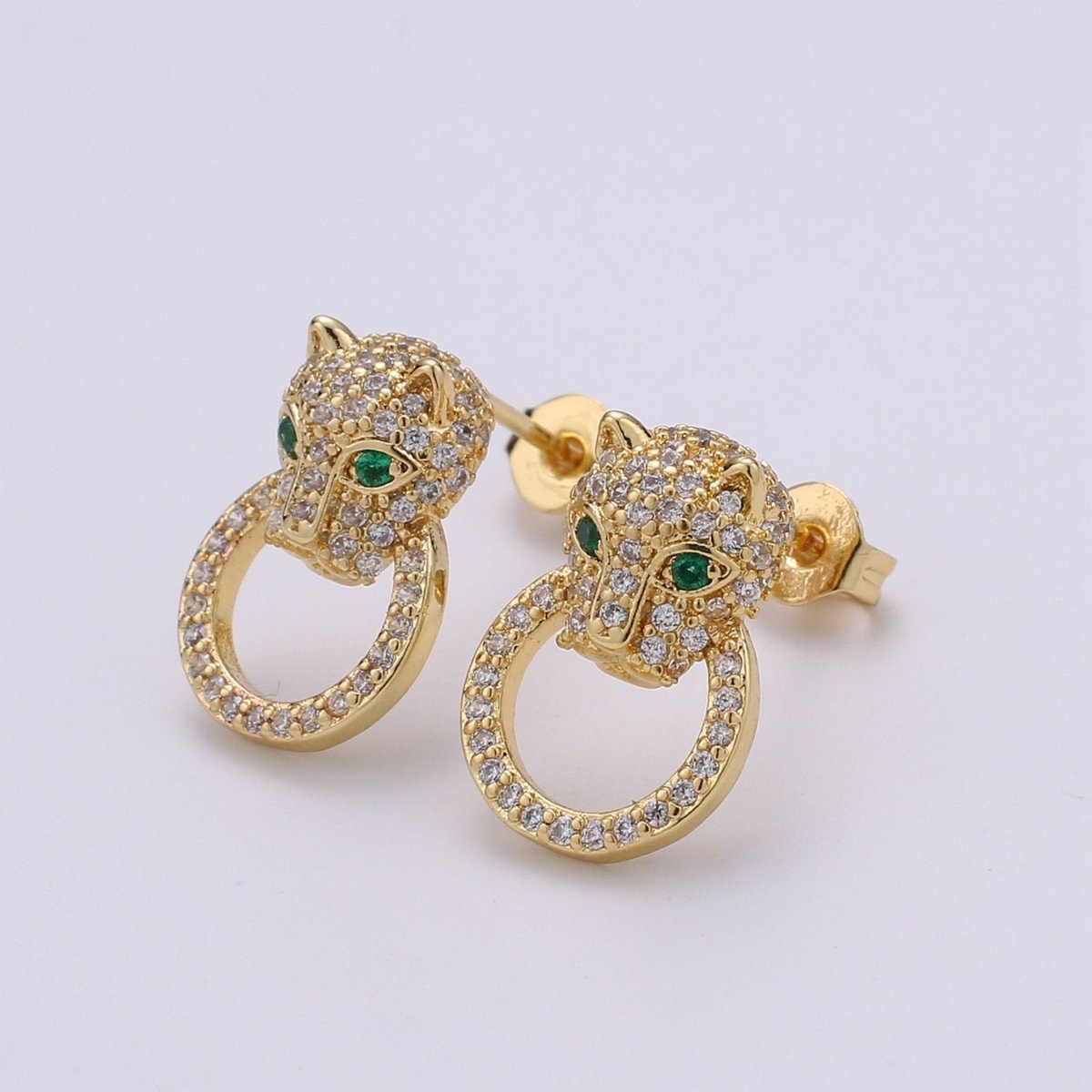 Gold Panther Earring CZ Micro Pave Stud Earring Dainty Leopard Earrings, Animal Cat Earrings, Jaguar Earrings, Panther Stud Earrings  Q-297