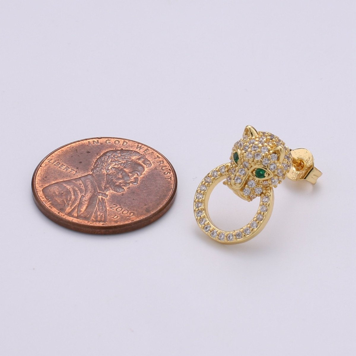 Gold Panther Earring CZ Micro Pave Stud Earring Dainty Leopard Earrings, Animal Cat Earrings, Jaguar Earrings, Panther Stud Earrings  Q-297