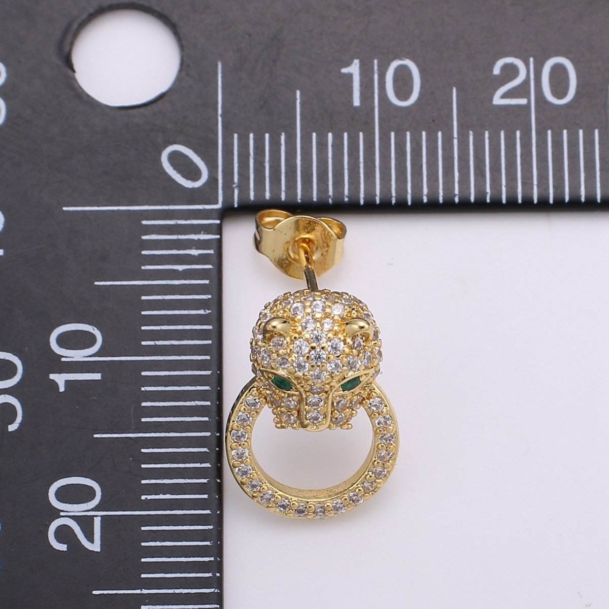 Gold Panther Earring CZ Micro Pave Stud Earring Dainty Leopard Earrings, Animal Cat Earrings, Jaguar Earrings, Panther Stud Earrings  Q-297
