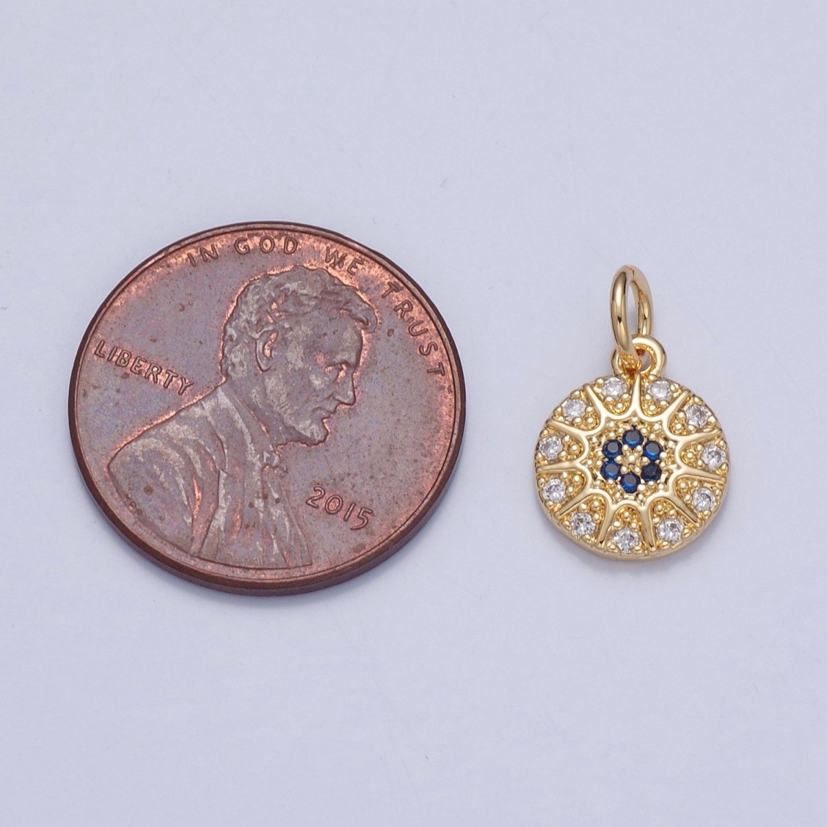 Gold Pave evil eye Pendant Blue Round Charm for Necklace Bracelet | X-100