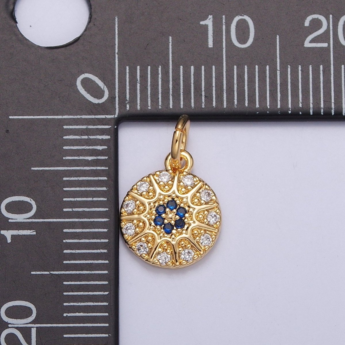 Gold Pave evil eye Pendant Blue Round Charm for Necklace Bracelet | X-100