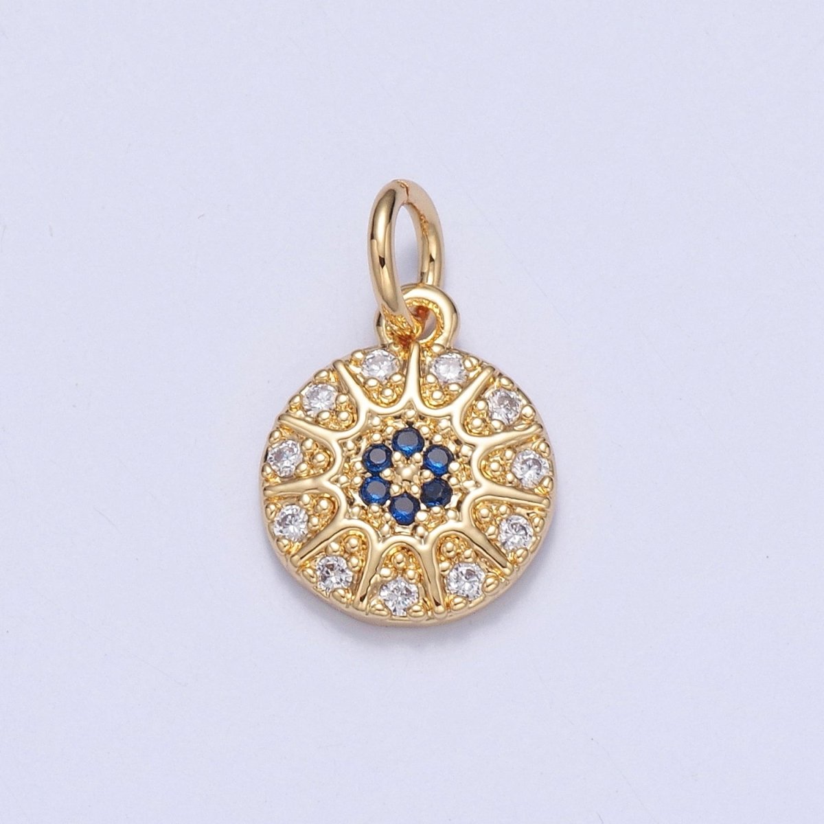 Gold Pave evil eye Pendant Blue Round Charm for Necklace Bracelet | X-100