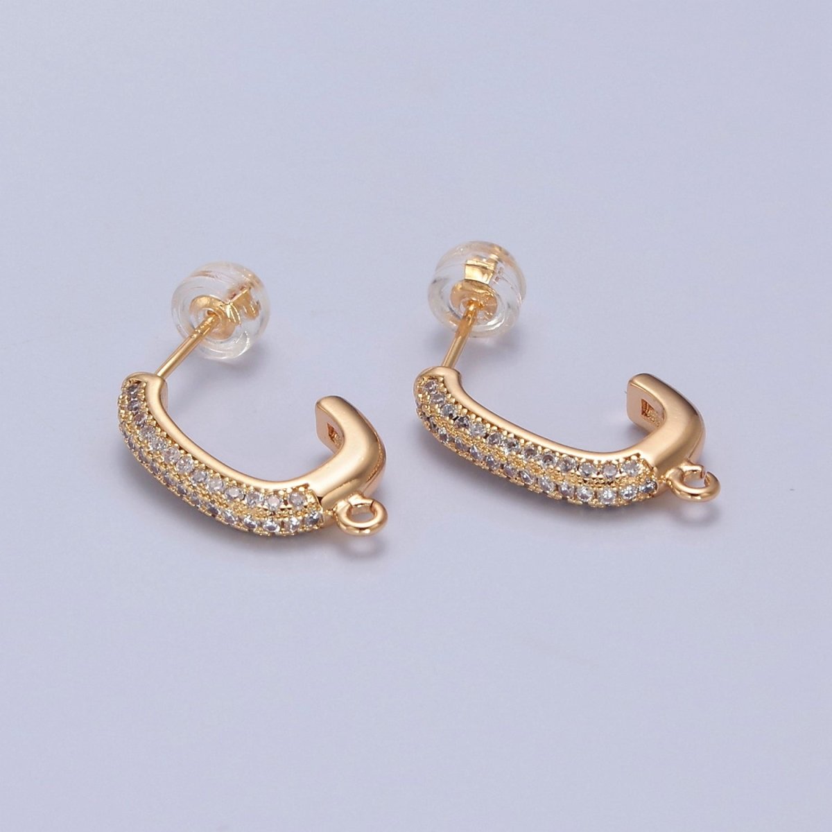 Gold Pave Hoop Earring with Open Link for Charm 16K Gold Filled Earring Supply L-739