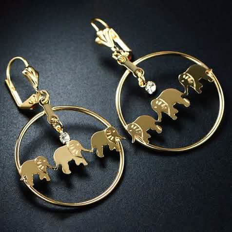 Boucles d'oreilles pendantes éléphant plaquées or, fabriquées avec des cristaux Swarovski