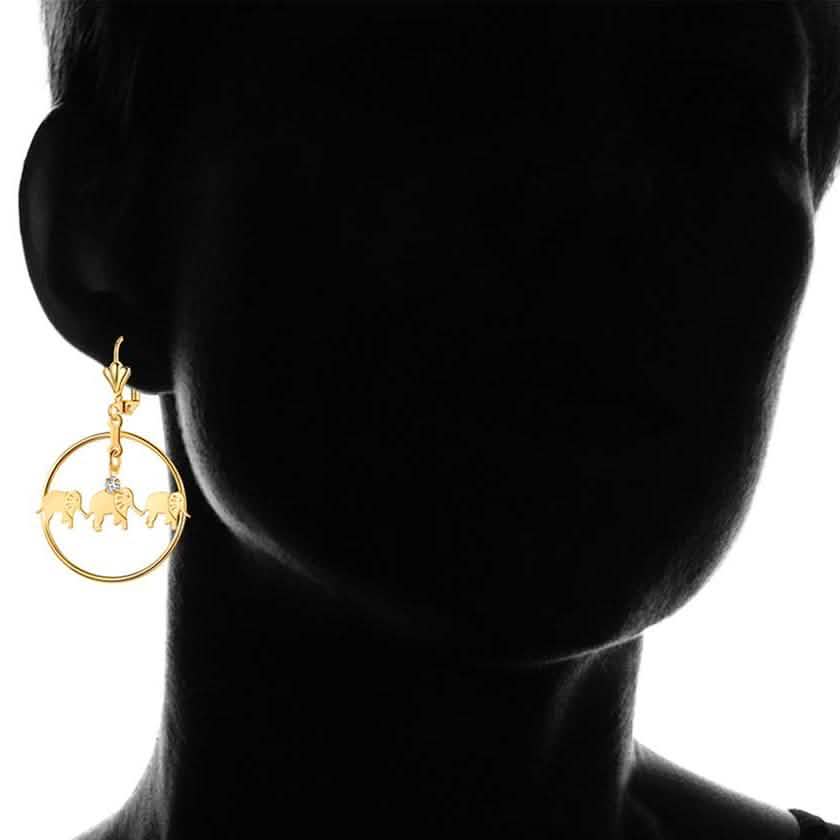 Boucles d'oreilles pendantes éléphant plaquées or, fabriquées avec des cristaux Swarovski