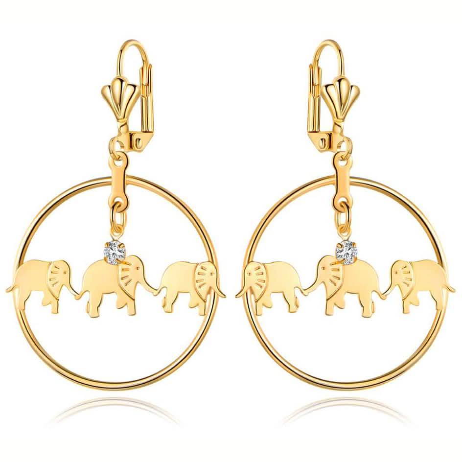 Boucles d'oreilles pendantes éléphant plaquées or, fabriquées avec des cristaux Swarovski
