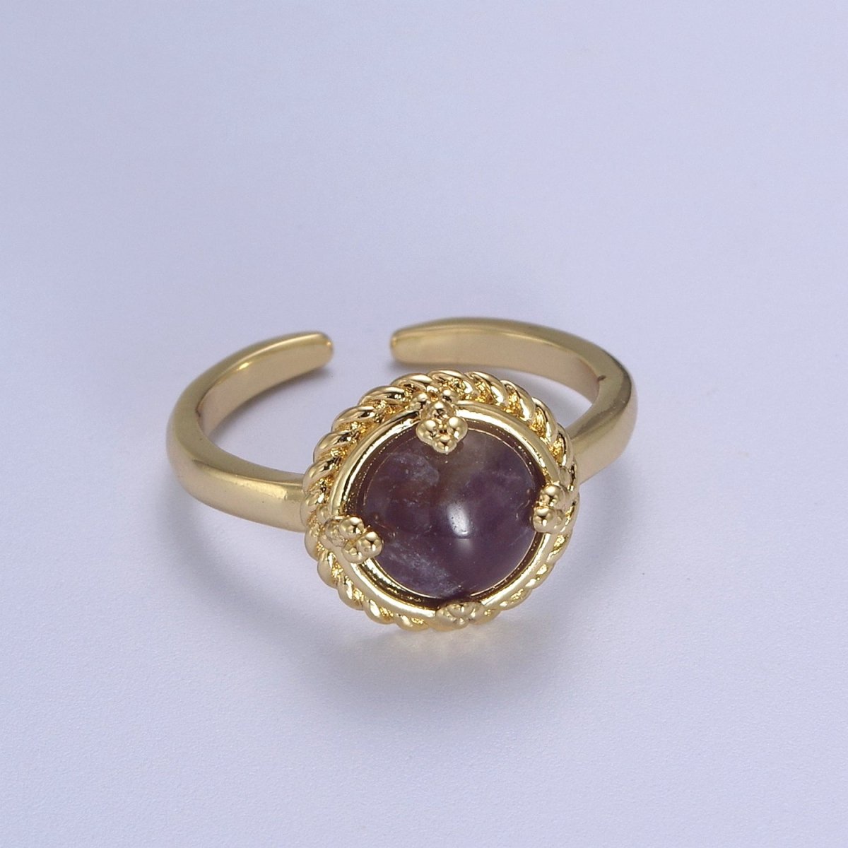 Gold Purple Amethyst Rings | Gemstone Round Ring | Gold Gem Stone Rings | Chunky Gold Statement Ring U-369